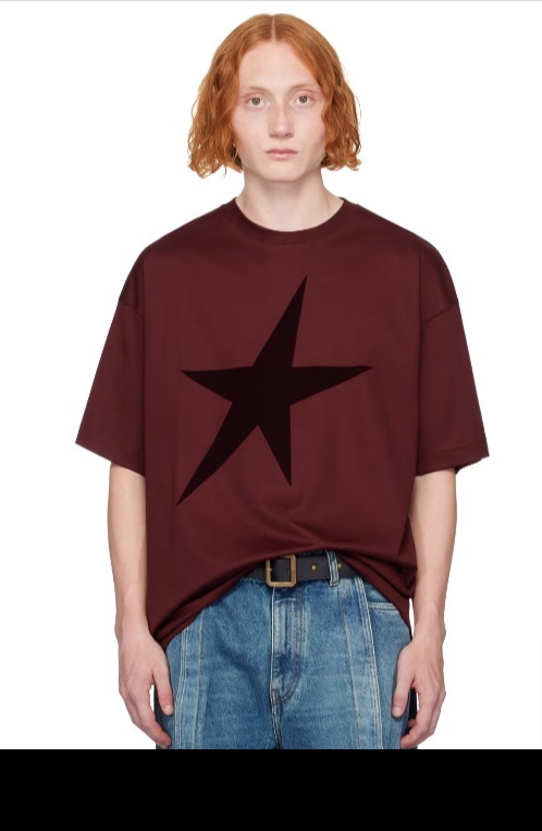 【人気！】Mugler バーガンディ Star ベルベット Tシャツ