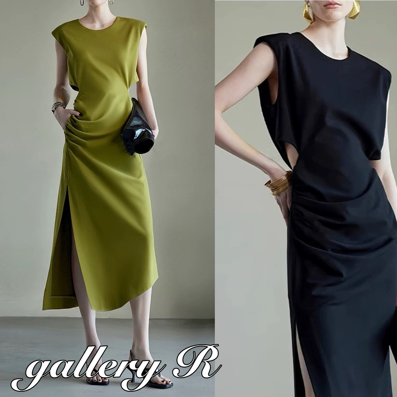 ワンピース ドレス カットオフ ラウンドネック 3colors S/L