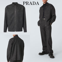 【送料無料】 PRADA*バージンウール ジップアップ ブルゾン ブラック チェック トップス