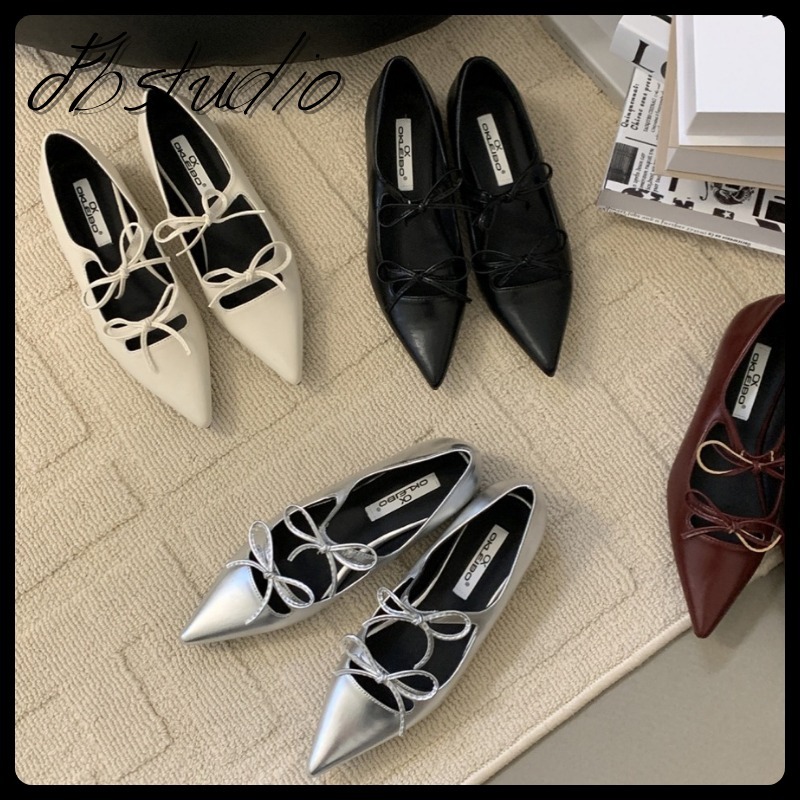 オシャレ リボン フラット バレーシューズ 式典 全3色 韓国