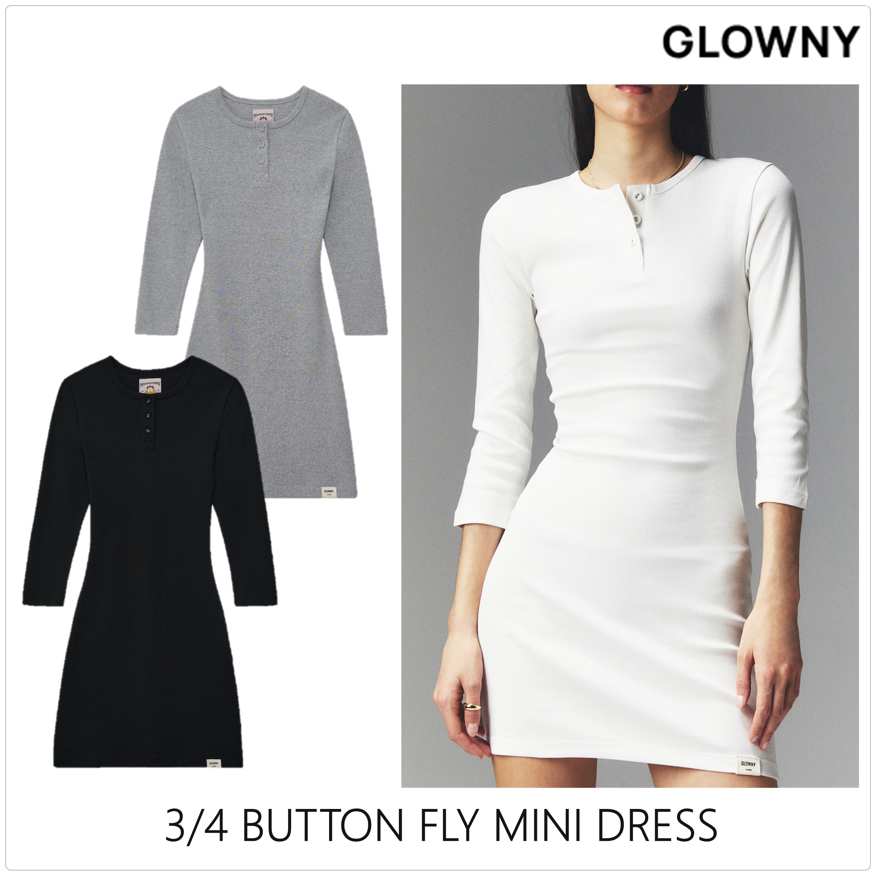 [GLOWNY]3/4 BUTTON FLY MINI ドレス★韓国ファッション★人気★