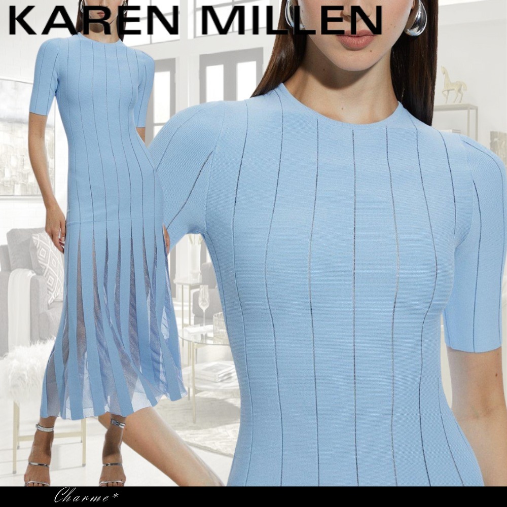KAREN MILLEN ロングドレス ワンピース ニット 半袖 青