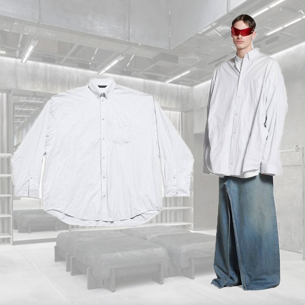 【BALENCIAGA】オーバーサイズシャツ ポプリンシャツ ワイシャツ 希少】BALENCIAGA オーバーサイズ ストライプ ポプリン シャツ