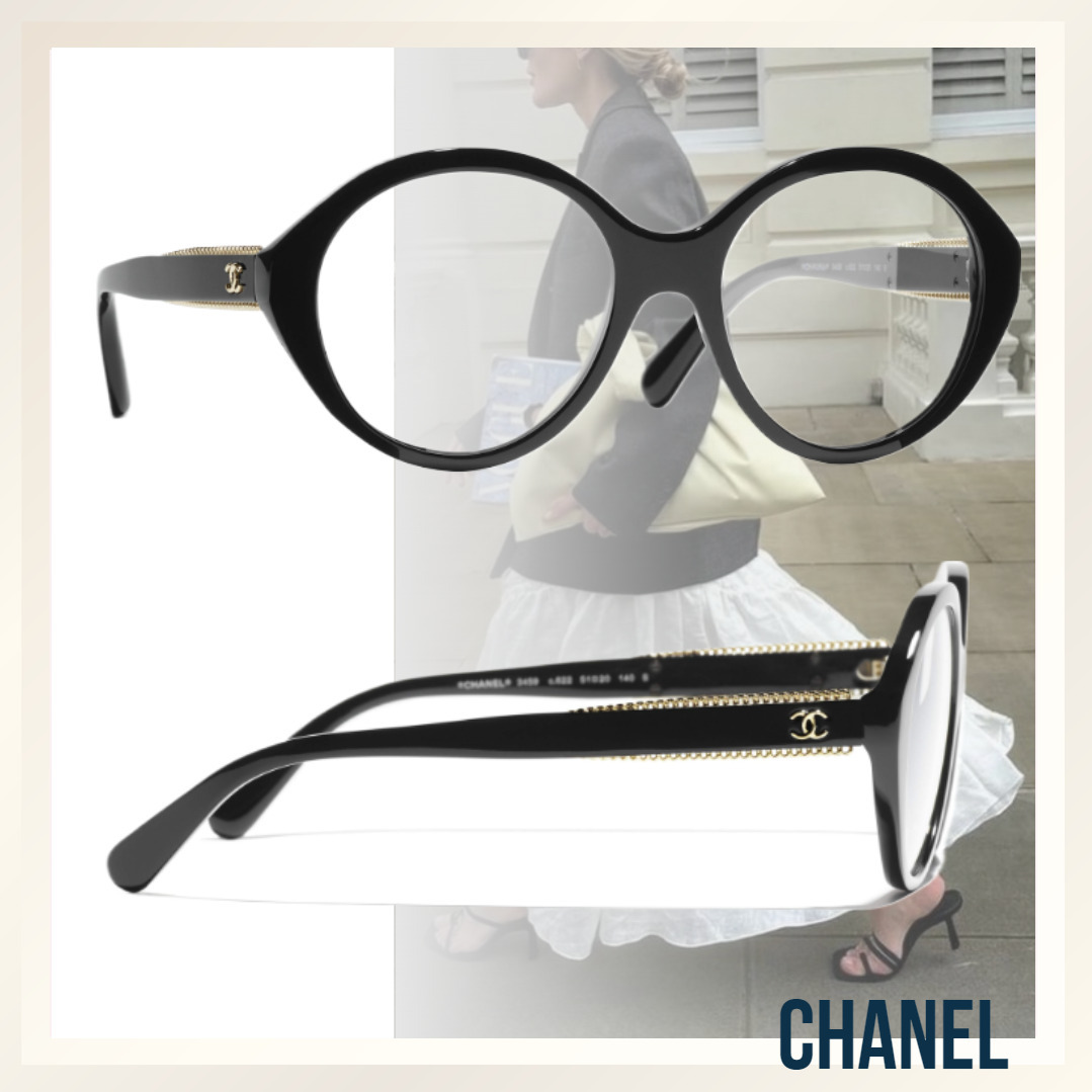 チェーンがおしゃれな♪ ≪CHANEL≫ ラウンド メガネ ブラック