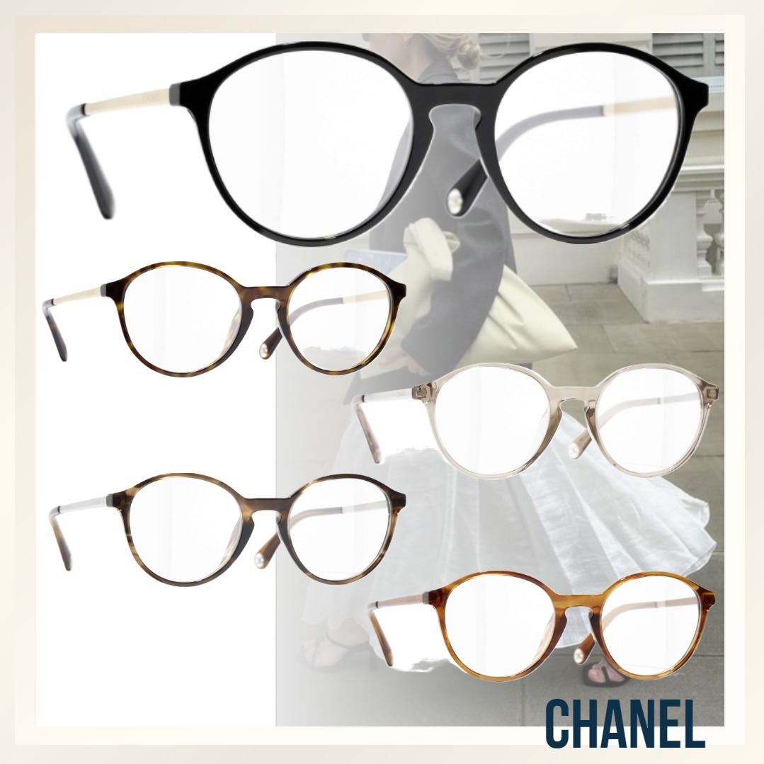シンプルな CHANEL パントスメガネ ブラック/ブラウン/ホワイト
