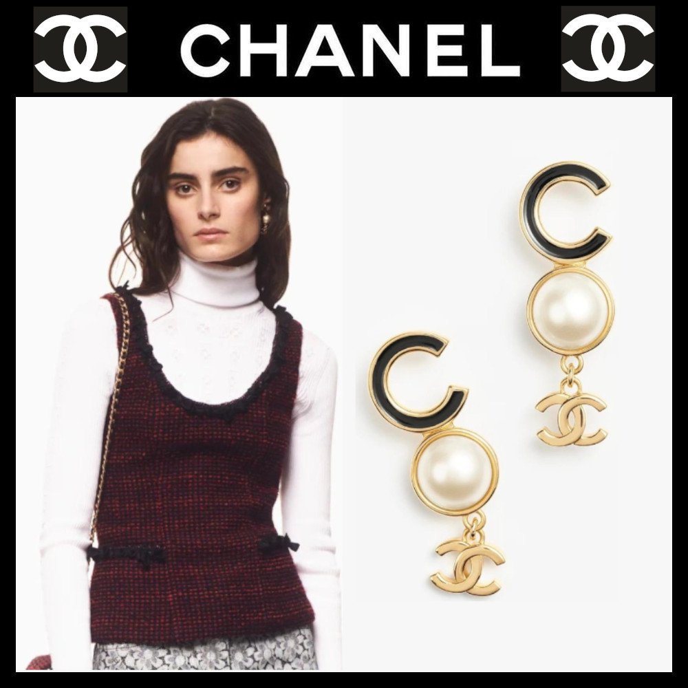 CHANEL シャネル ピアス ココマーク ブラック ラインストーン