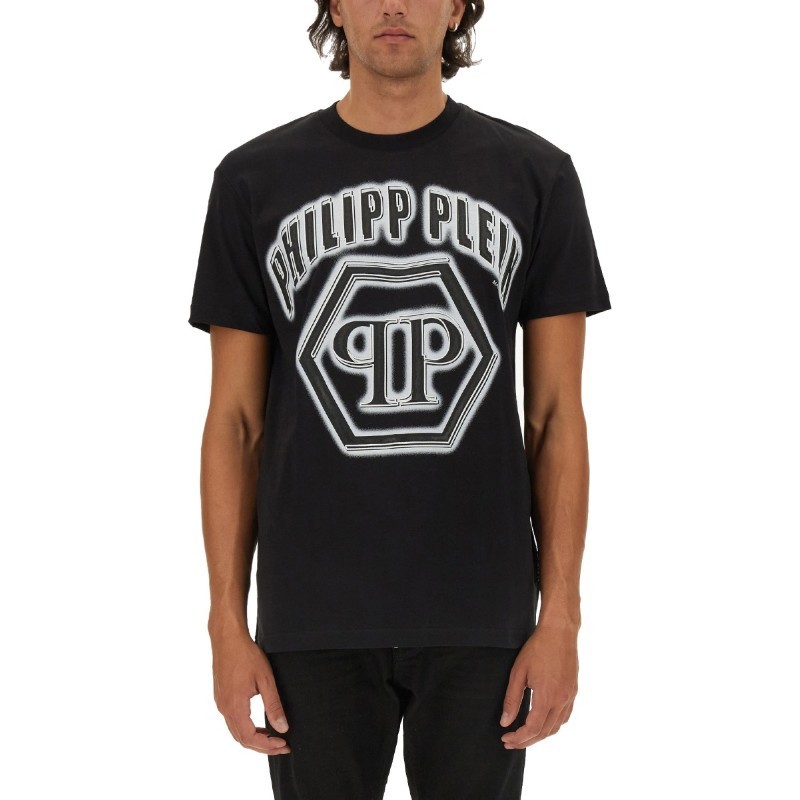 Tシャツ・カットソー PHILIPP PLEIN FW24 LOGO PRINT T-SHIRT (MTK7449 PJY002N02)