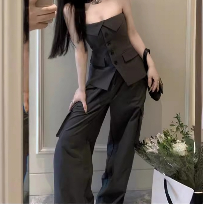 セットアップ ベアトップ カーゴパンツ ハンサム 上品 韓国