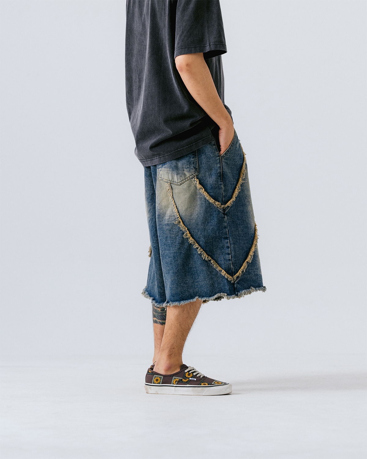 【ANGLAN】Wave Cut-off Half Denim Pants ANGLAN】Wave Cut-off Half Denim Pants