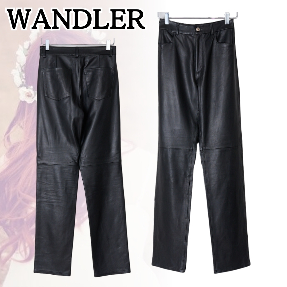 WANDLER*お目が高い*ブラックレザーカーネーションロングパンツ