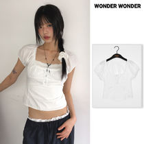 【WONDER WONDER】Pido Deep U-Neck Lace Button S/S BL