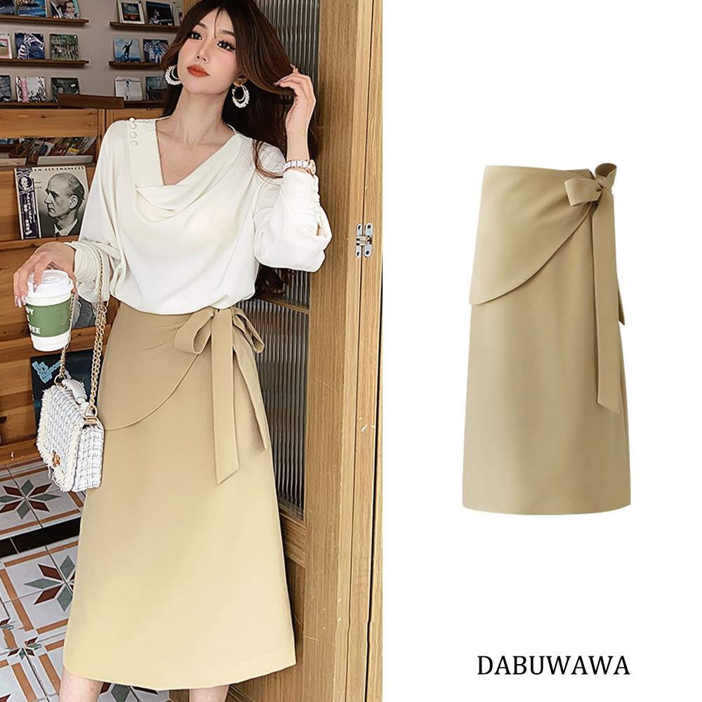 DABUWAWA リボン 垂れ感 ハイウェスト Aライン スカート ロング