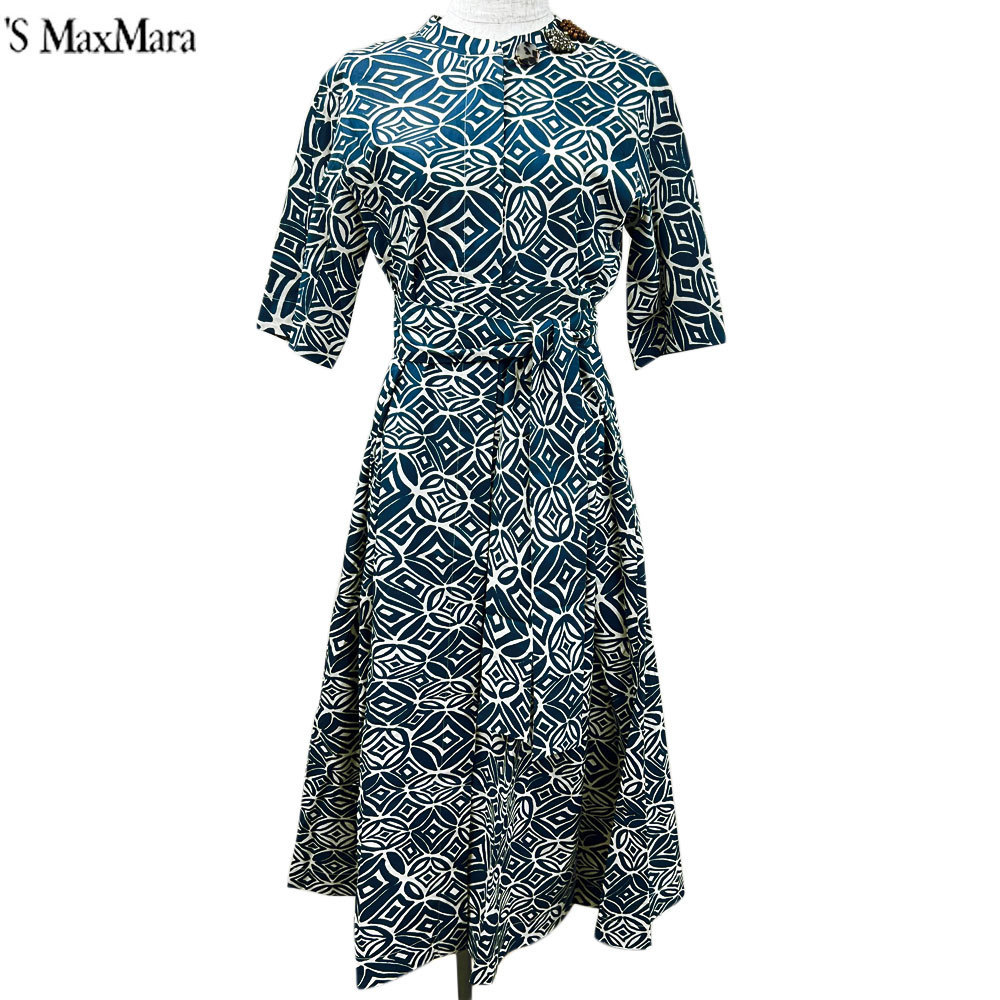 ’S Max Mara DORICO プリント ミディ ドレス ブルー系