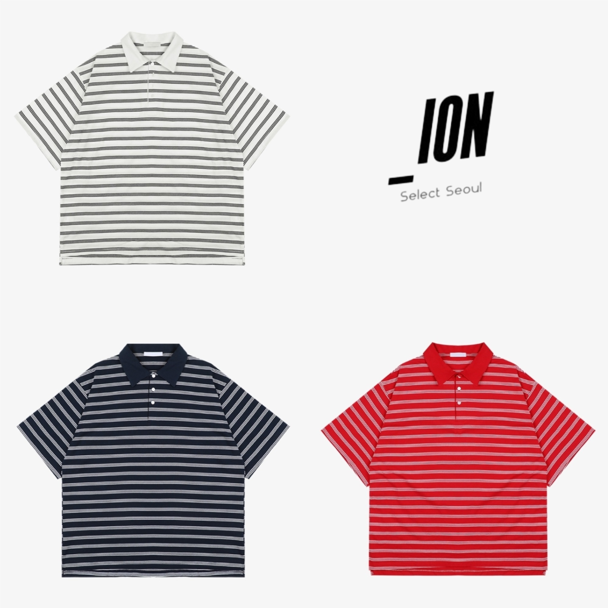 Tシャツ・カットソー IONSEOUL Patty Striped Box Collar T-Shirt