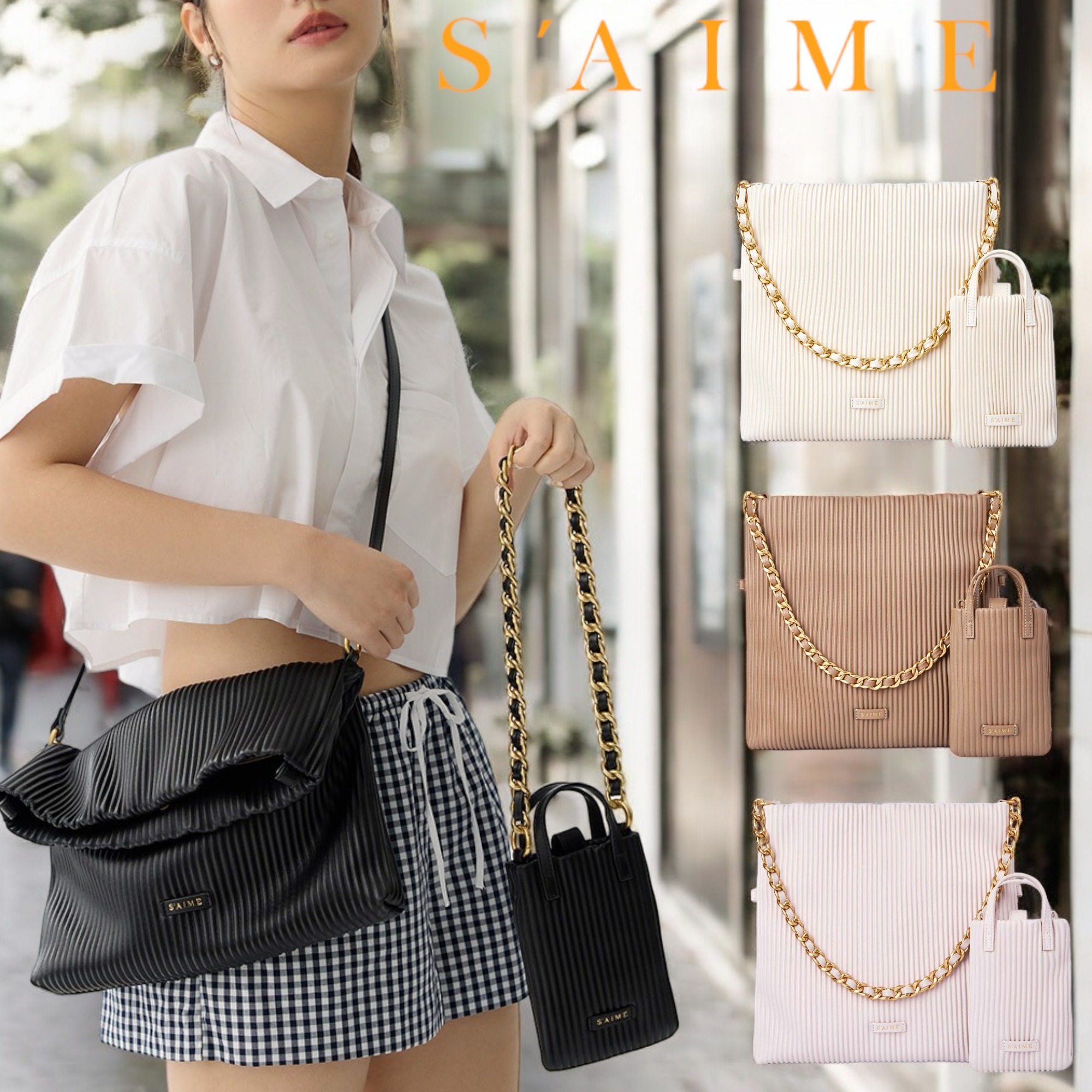S'AIME◆プリーツクロスボディバッグ スマホポーチ付◆送料込
