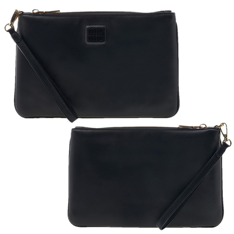 miumiu☆ロゴ ストラップ付 クラッチバッグ BLACK