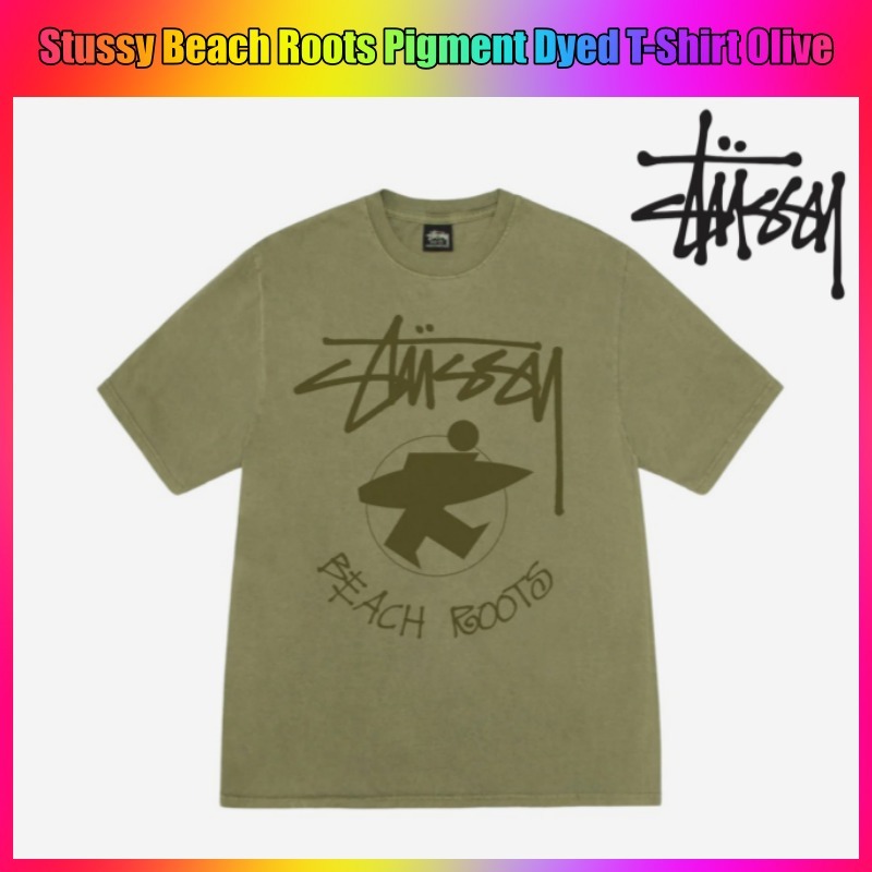★STUSSY★Beach Roots Pigment Dyed T-Shirt Olive★追跡可