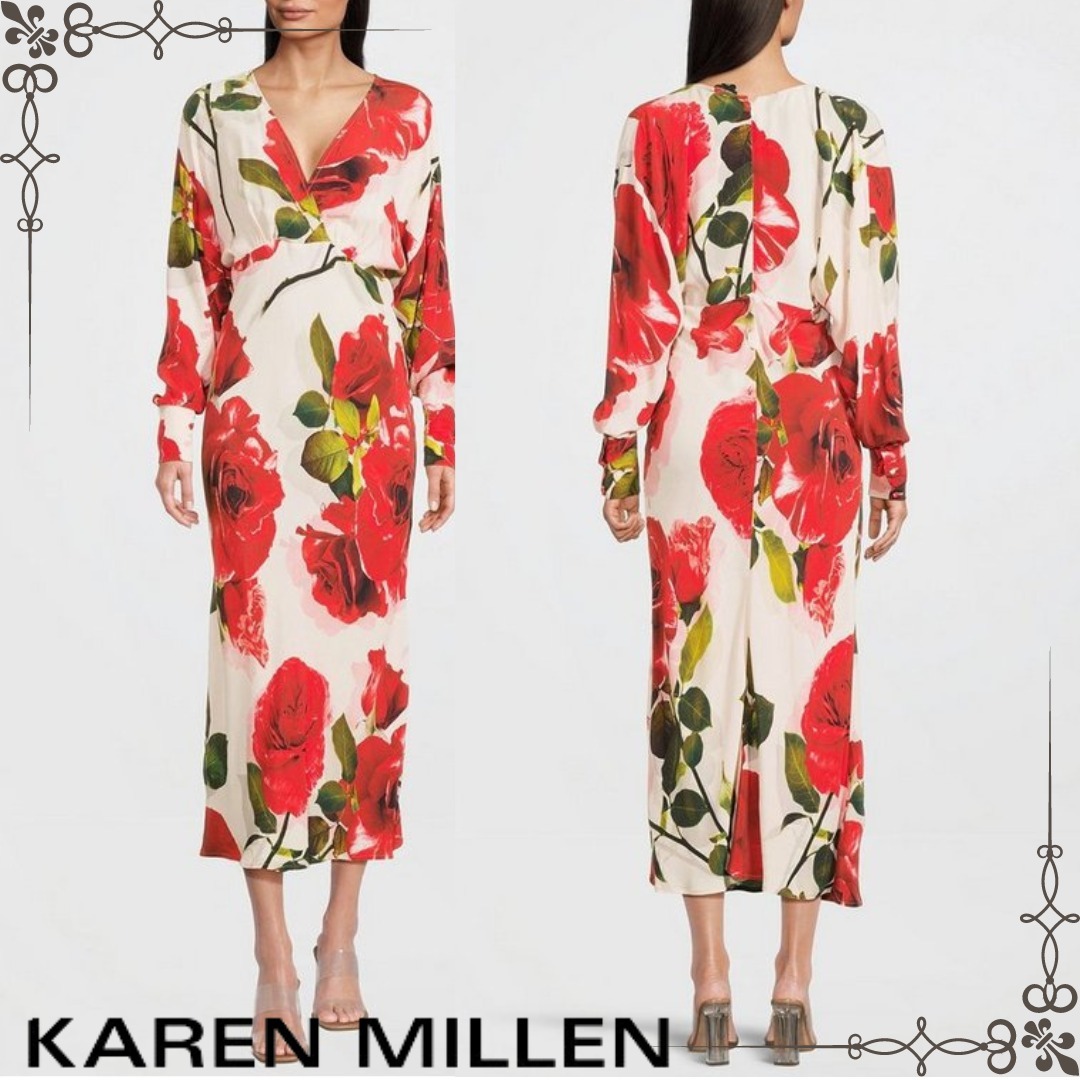 ★Karen Millen★ローズ モロッコ織り Vネック ドレス