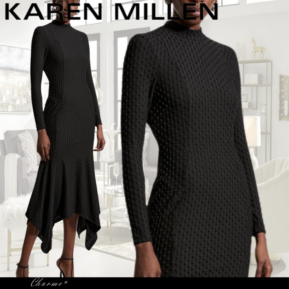 KAREN MILLEN 長袖 ワンピース ミディドレス タイト フレア