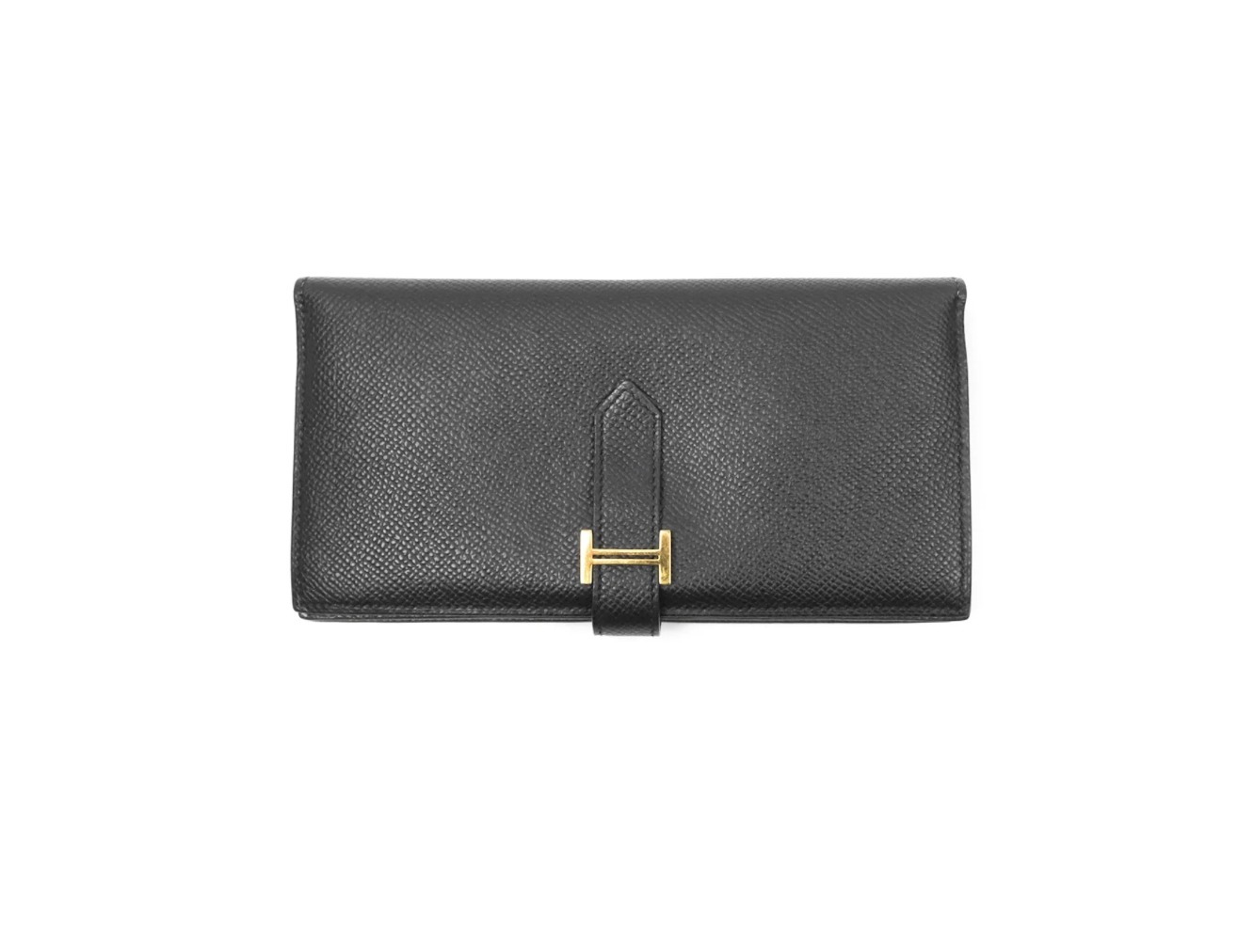 VINTAGE エルメス ベアン ロングウォレット ノワール/G金具