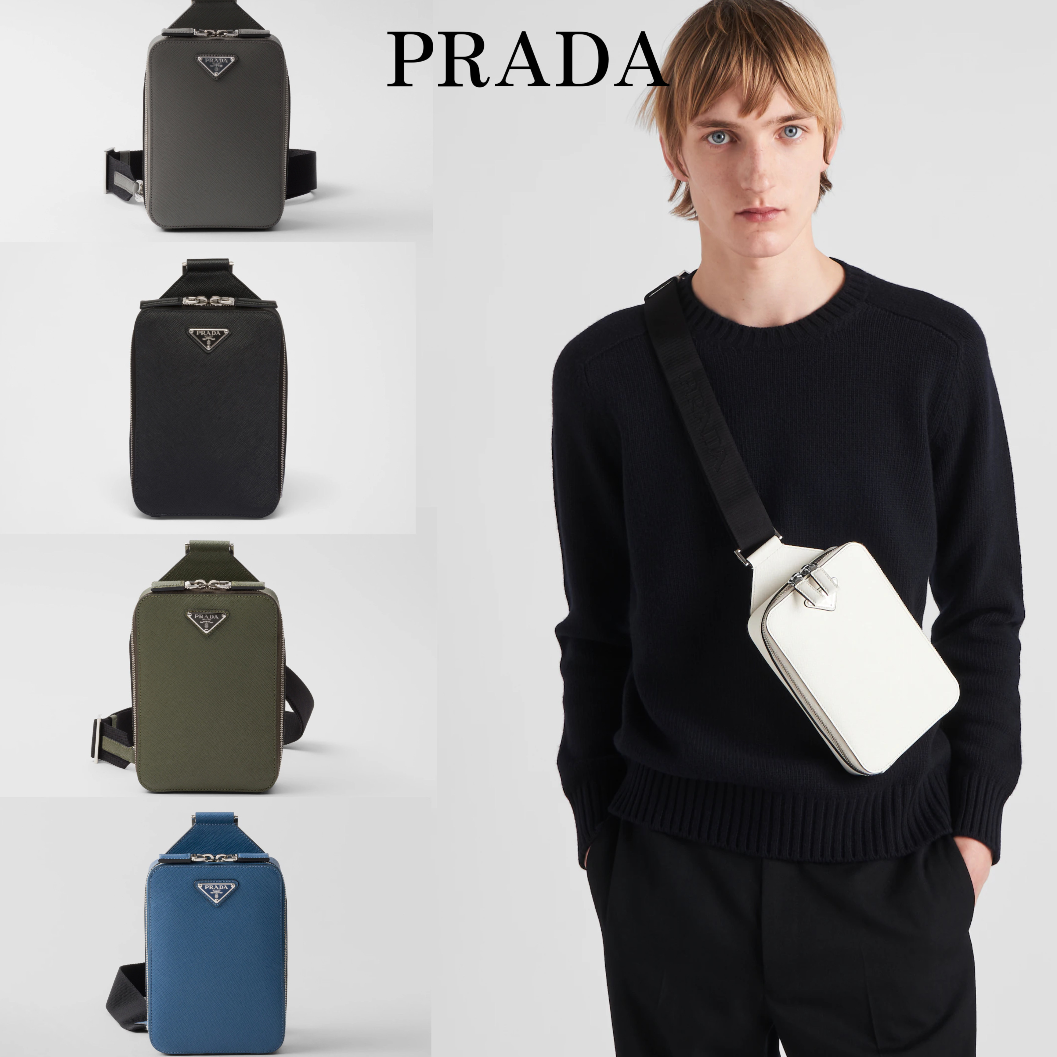 PRADA*メンズ サフィアーノレザープラダブリケバッグ ショルダー