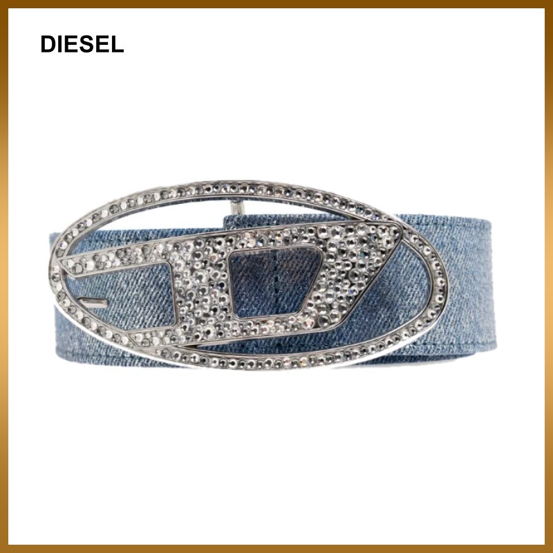 【DIESEL】B-1DR クリスタル装飾 デニムベルト ブランドロゴ