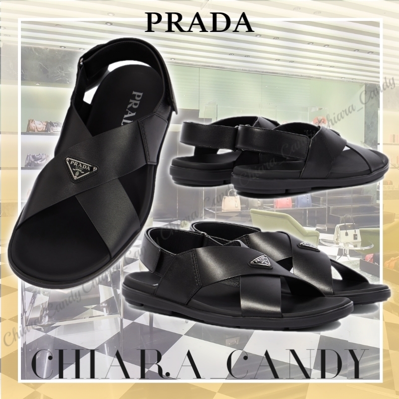 【24SS NEW】PRADA_men / ロゴ付き クロスレザーサンダル