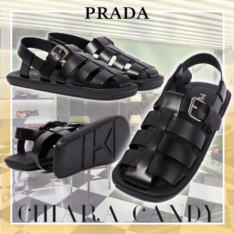 【24SS NEW】PRADA_men / レザー クロスバンドサンダル