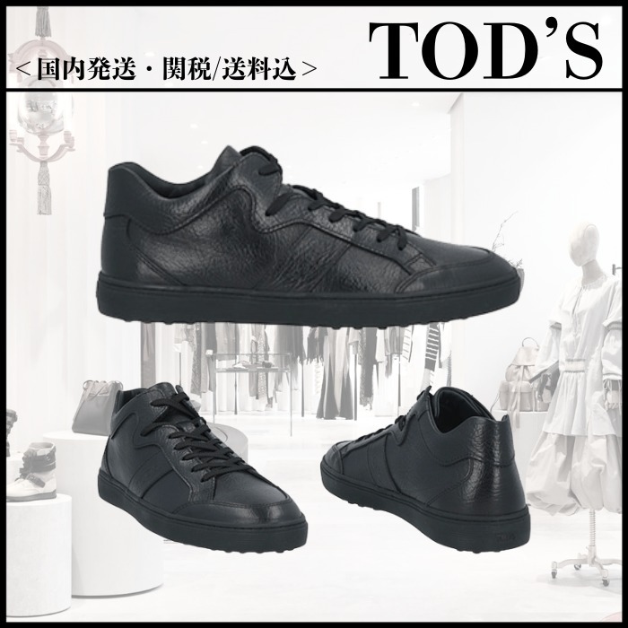 【TOD'S】ブラック 無地 レザー ロゴ ローカットスニーカー