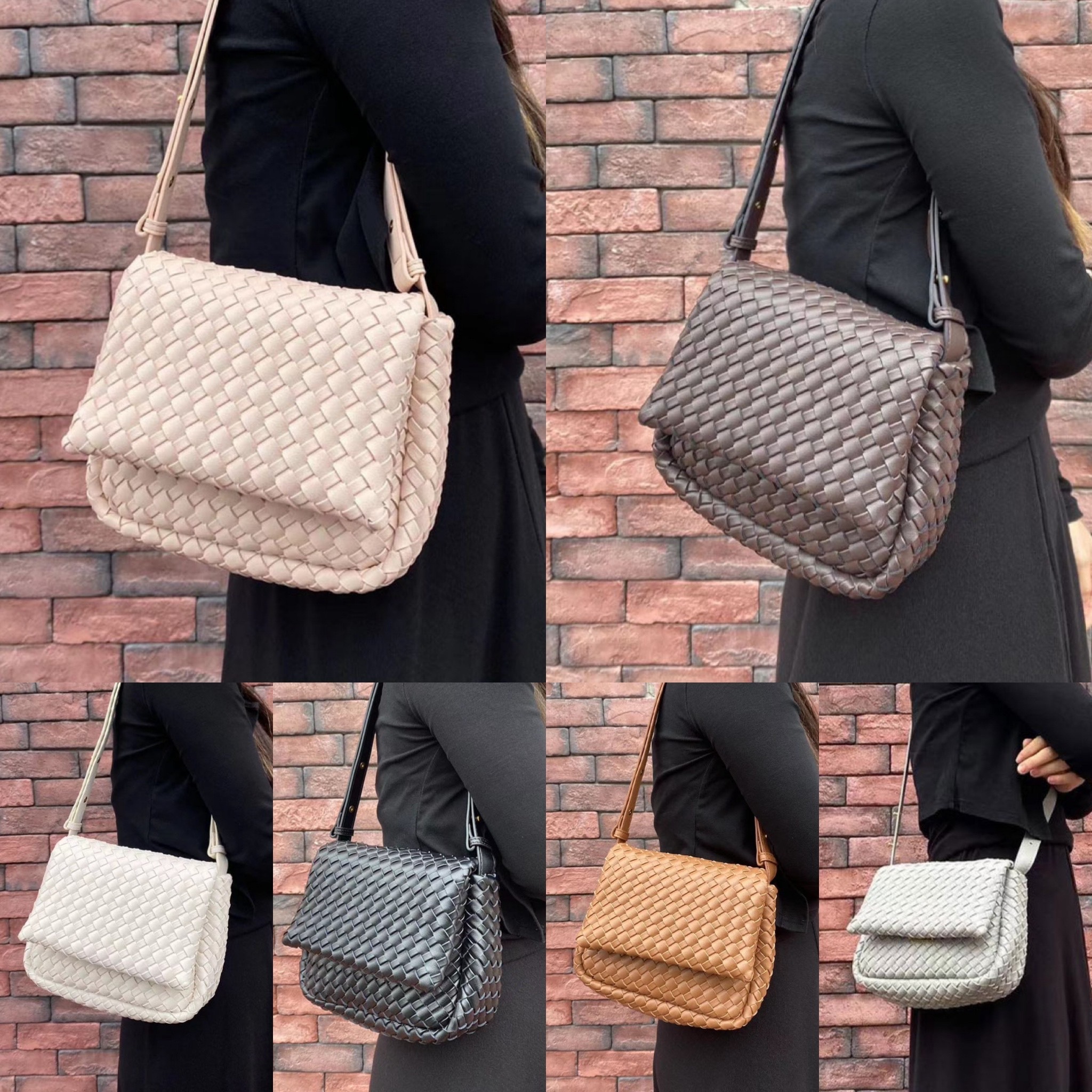 韓国デザイン レザーショルダーバッグ BAG 織り 編み 本革