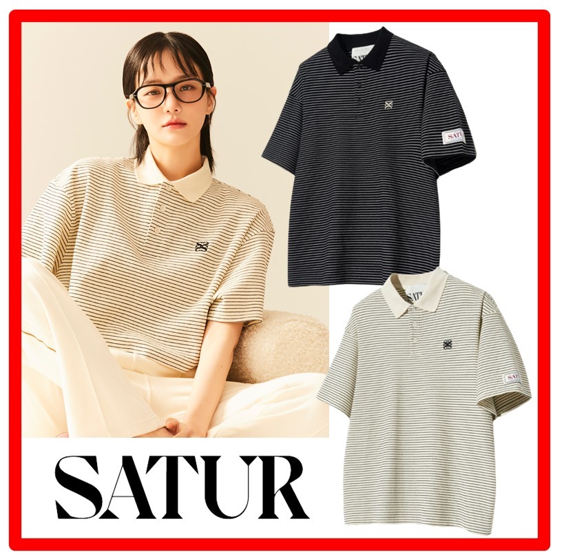★人気★【SATUR】★Stripe Collar T-Shirt★