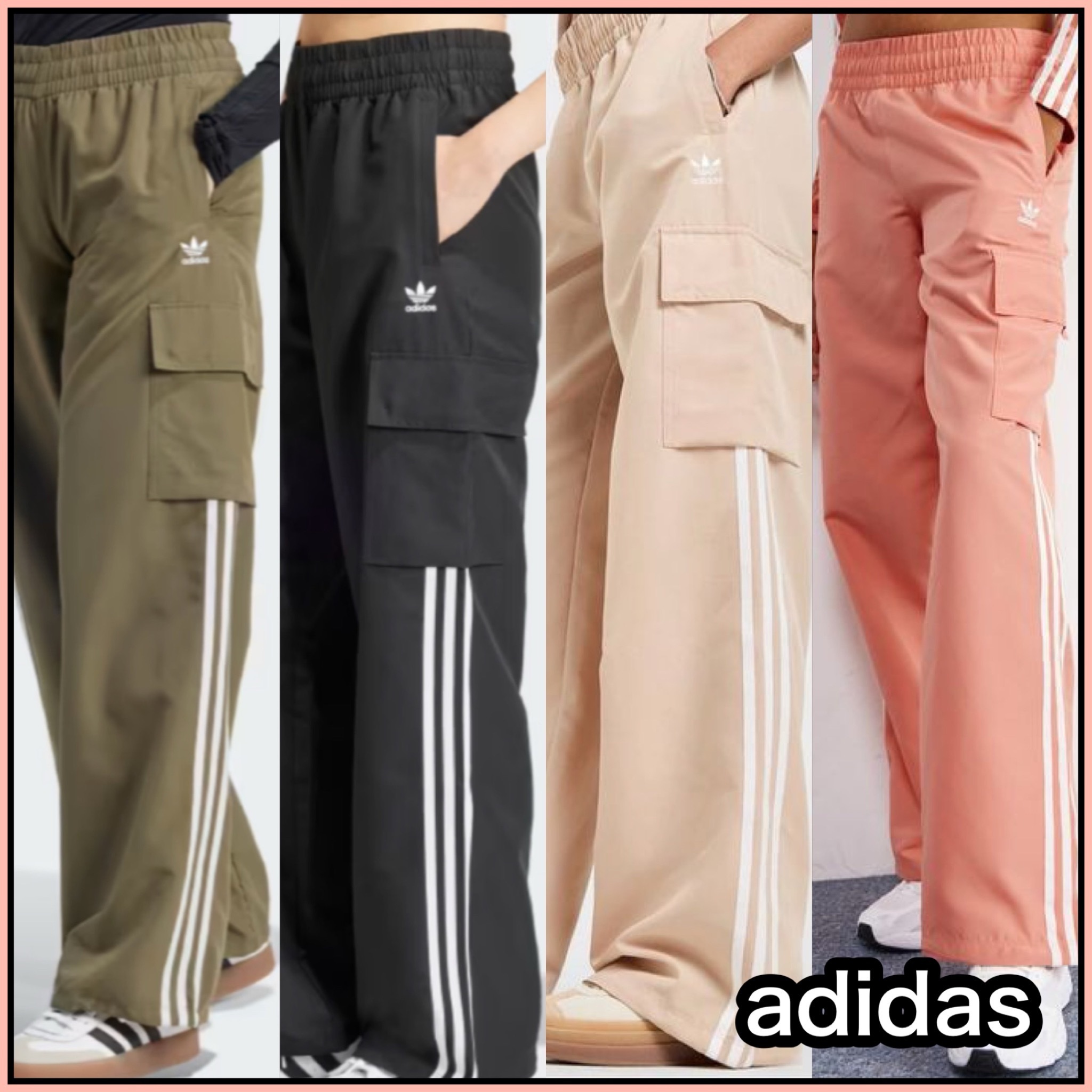 関税込【adidas】オリジナル 3Stripes ワイド カーゴ パンツ