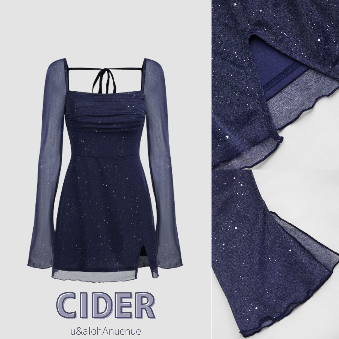 Cider◆スクエアネック◆ソリッド グリッター◆ノットミニドレス
