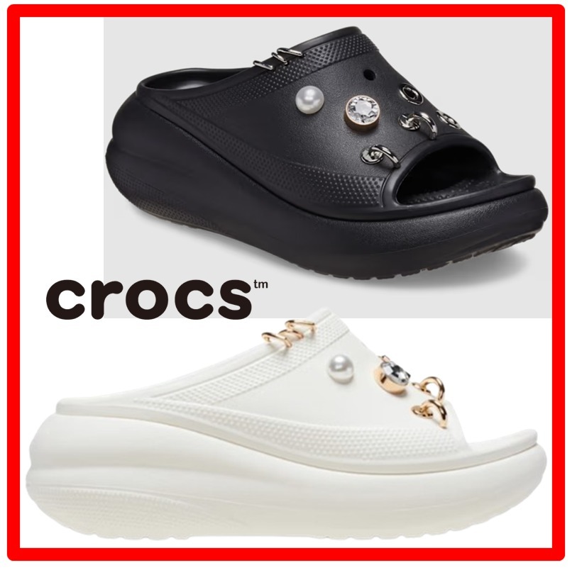 ☆人気☆【Crocs】☆厚底ヒールスライドサンダル ジビッツ付☆