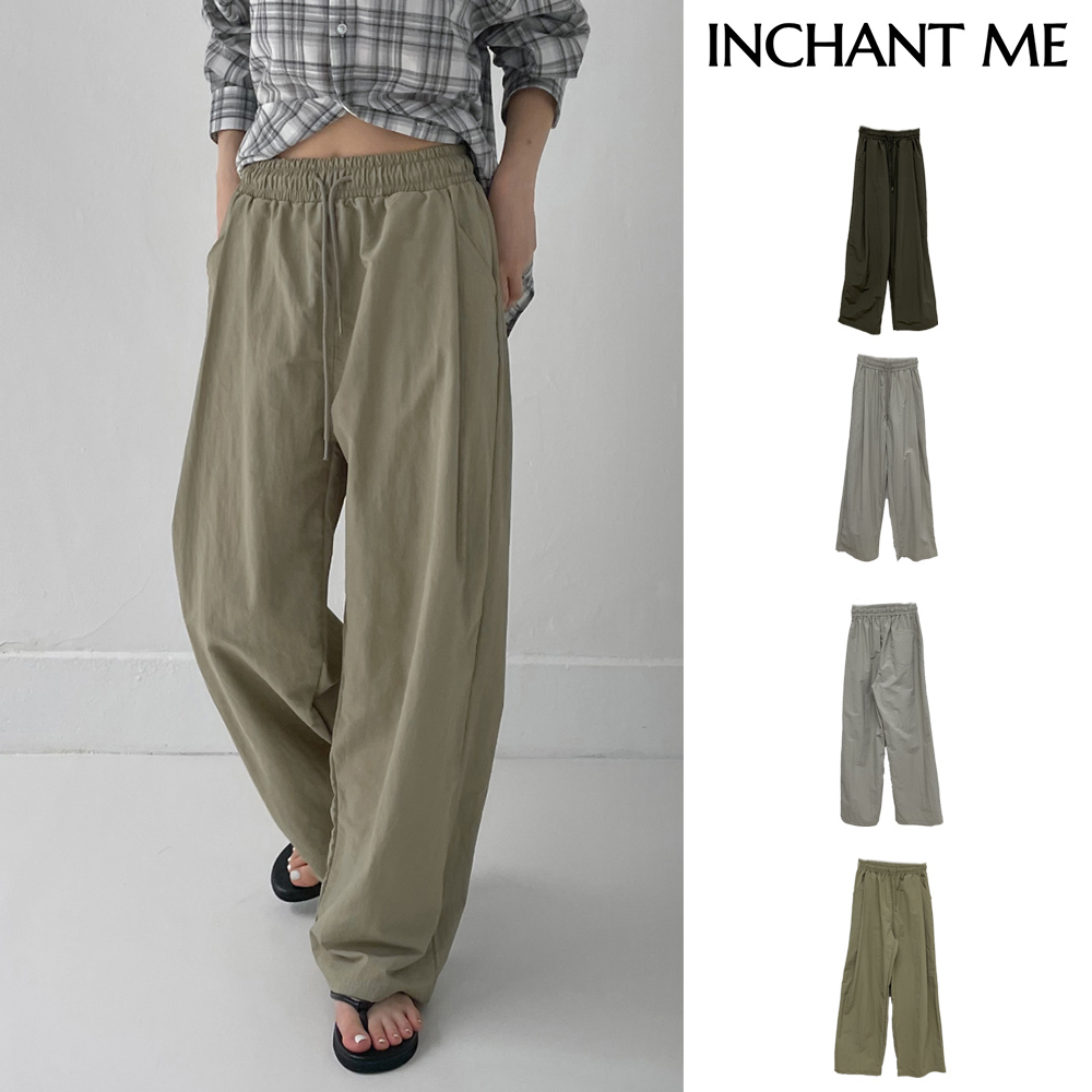 【INCHANT ME】One Tuck Banding Nylon Wide Pants