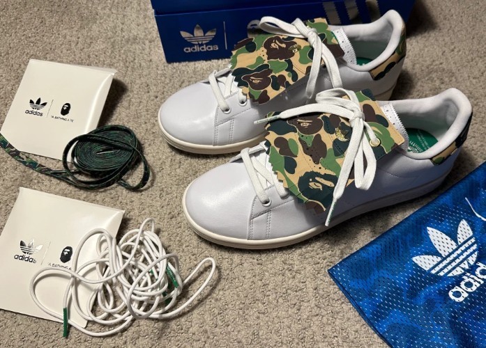 スニーカー Adidas x BAPE Stan Smith Golf Cloud White Green
