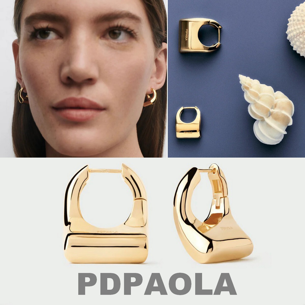 【LB掲載】PDPAOLA◆Silver 925x18k チャンキーフープピアス◆M