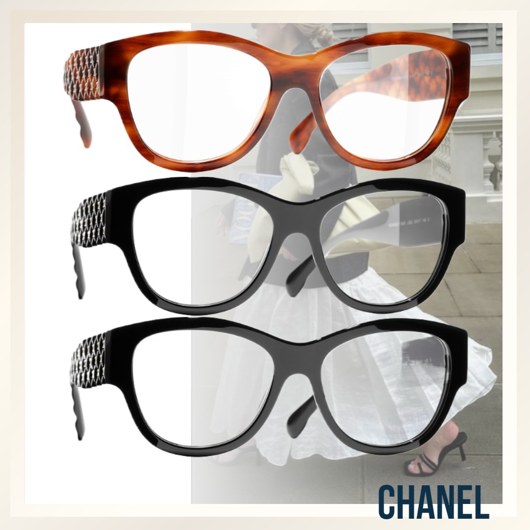 オシャレなフレームの CHANEL スクエアメガネ ブラウン/ブラック