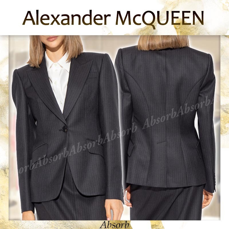 【24AW NEW】Alexander mcqueen / ピンストライプ ブレザー/Gray