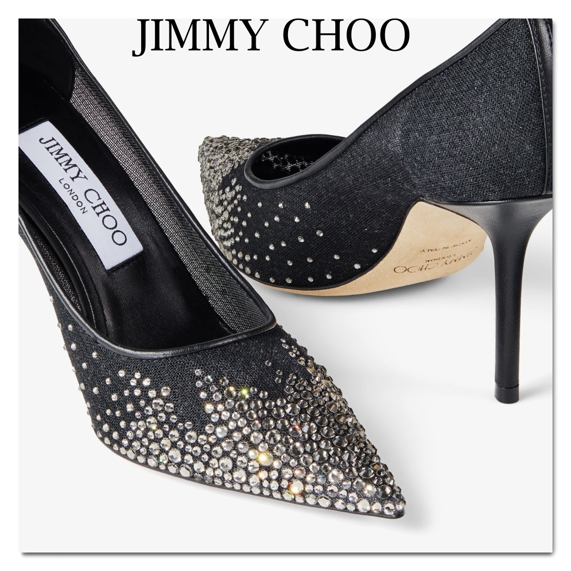 JIMMY CHOO★Love 85クリスタル ブラック メッシュ パンプス