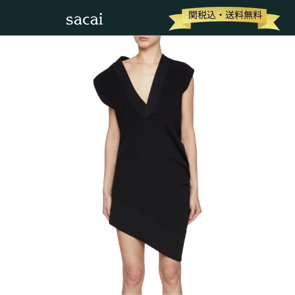 【関税・送料込】sacai Vネックアシンメトリー ワンピースドレス