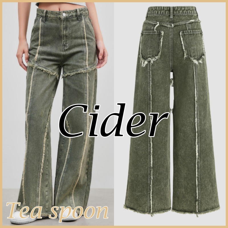 Cider◆ソリッドロー ヘムステッチ ワイドレッグジーンズ 送関込