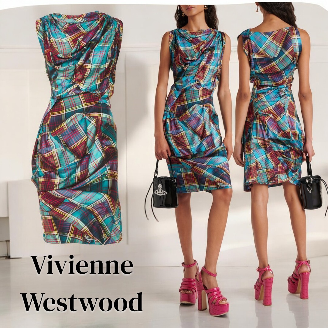 Vivienne Westwood★チェック柄 ドレープミニドレス