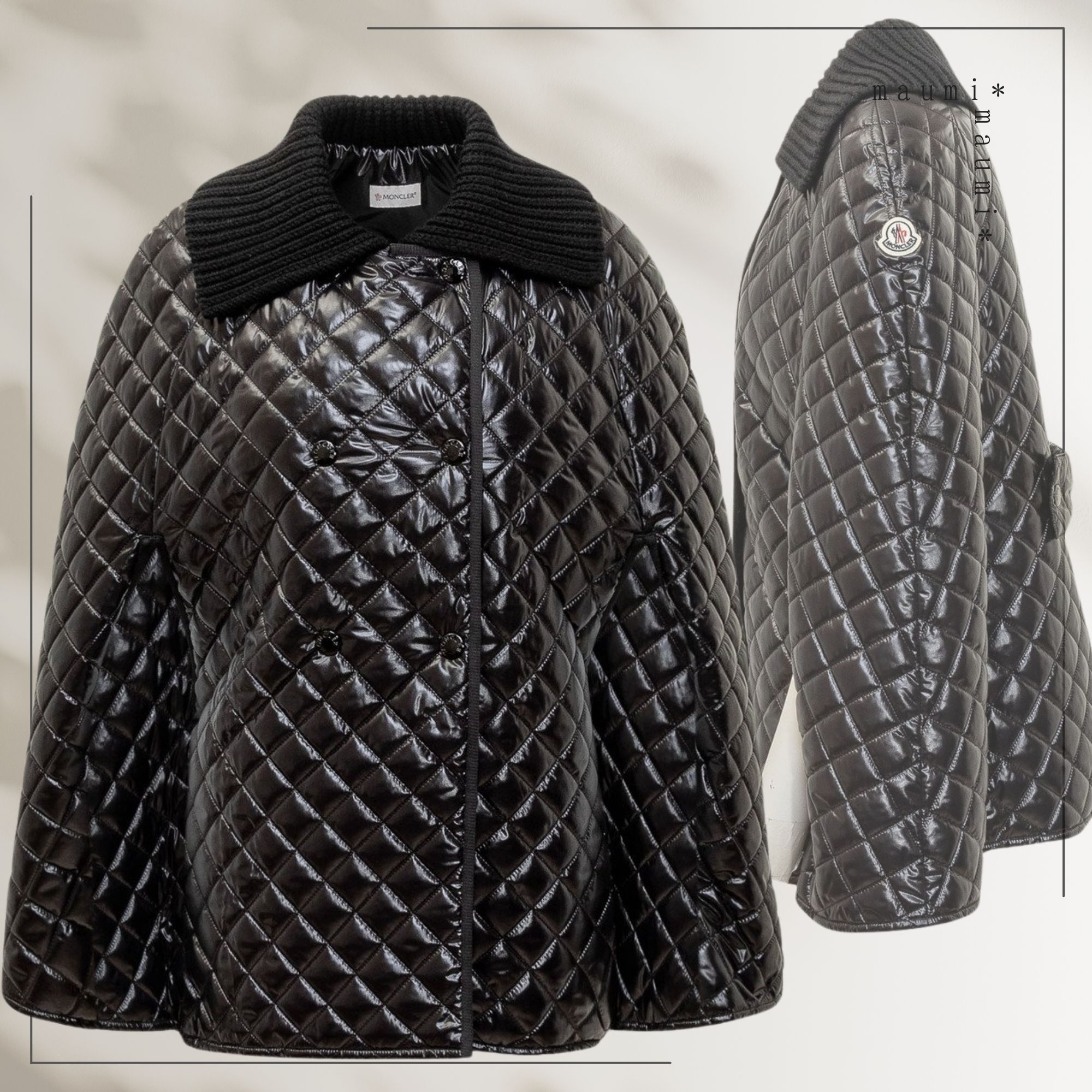 ニットに♪MONCLERモンクレール ロゴ パテッド ケープ ポンチョ