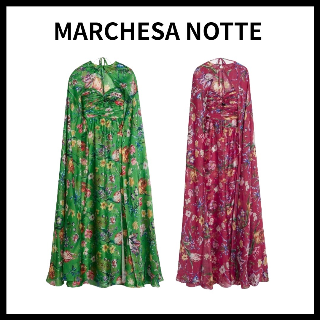 MARCHESA NOTTEシャルムーズ ロングドレス ケープ風