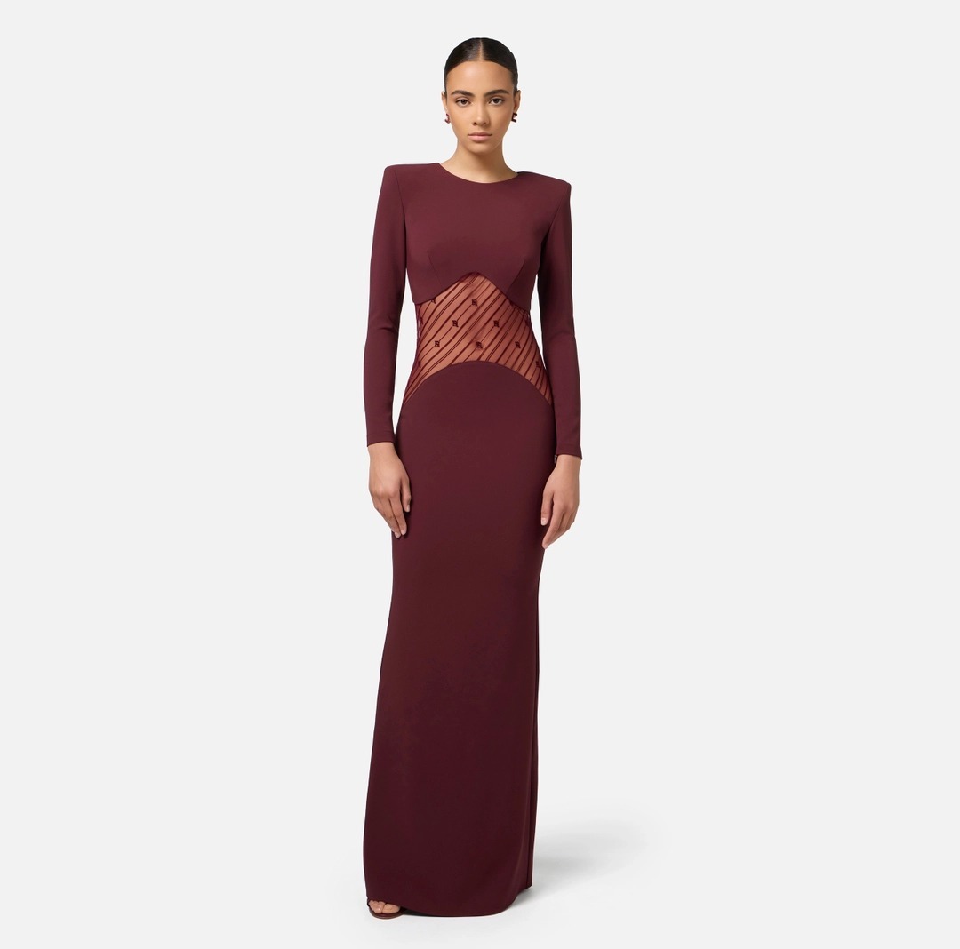 《送料無料》ELISABETTA FRANCHI dresscrepe w flocktulleinsert
