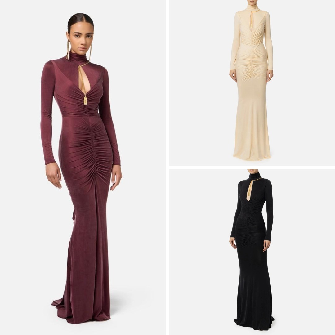 《送料無料》ELISABETTA FRANCHI DrapedJerseyDresswithNecklace