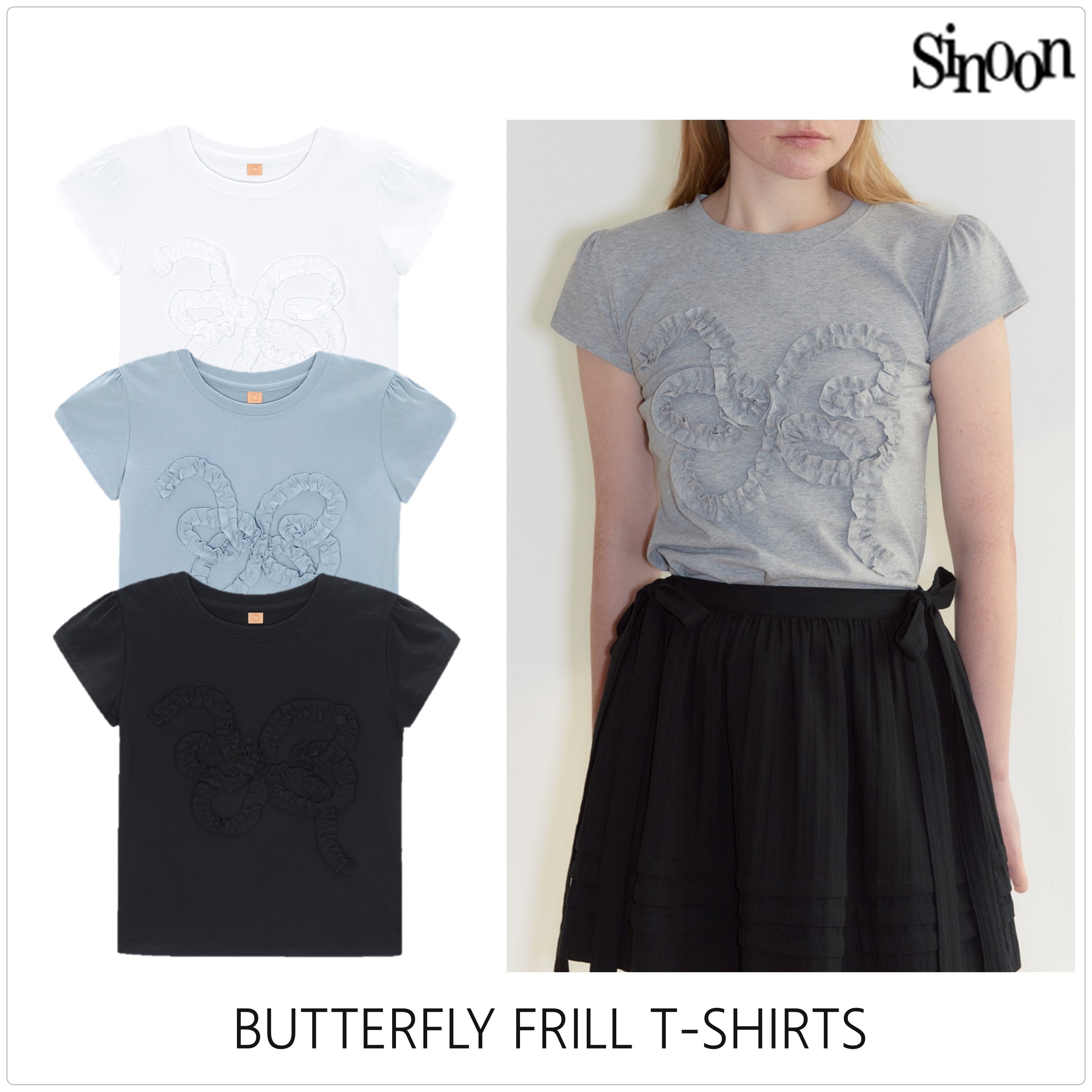 [Sinoon] BUTTERFLY FRILL Tシャツ★新作・24SS★韓国★