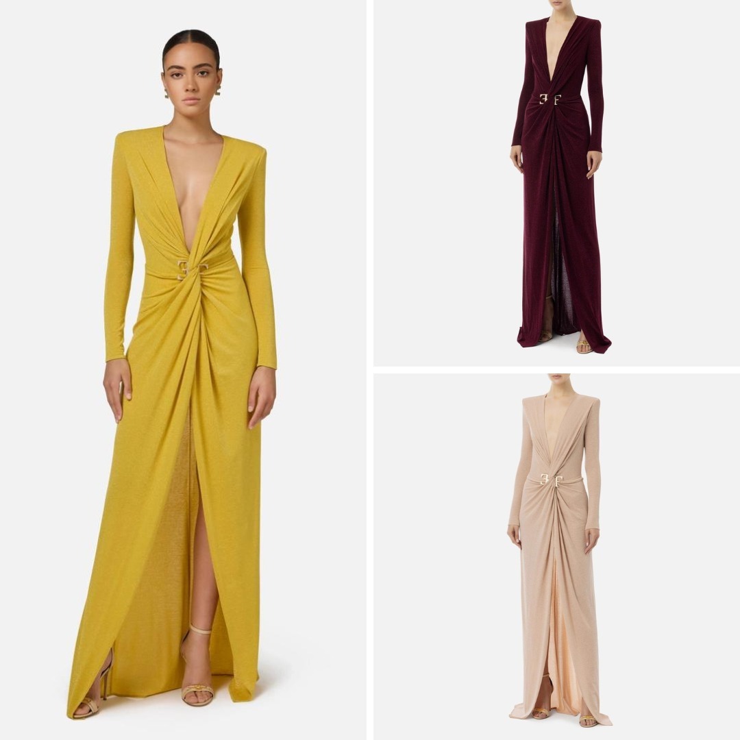 《送料無料》ELISABETTA FRANCHI Redcarpetdress in lurexjersey