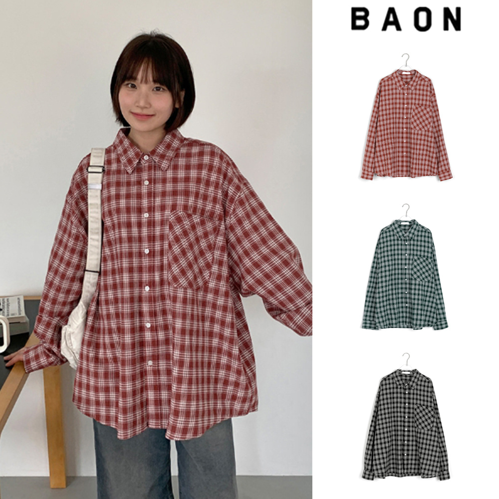 【BAON】[unisex] Lilky Pocket Check Over Shirt